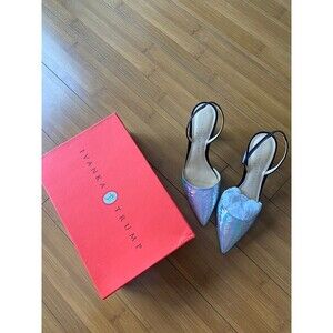 Ivanka Trump Leather High Heels Silver White Leather Slingback Cami Size 8